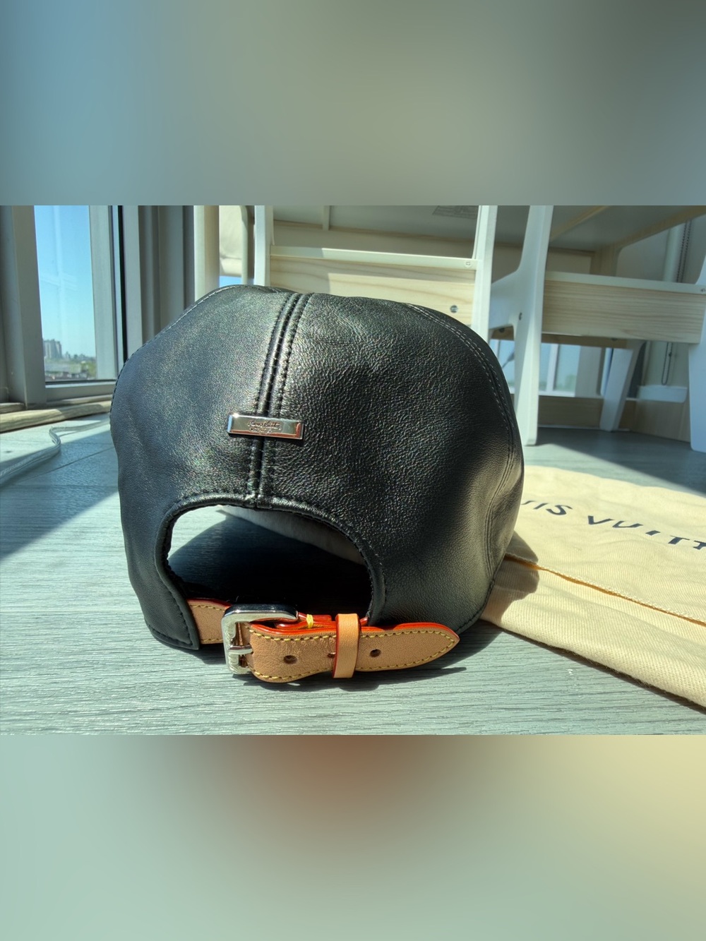 Louis Vuitton Black Hat with Tan and Orange Strap Accent